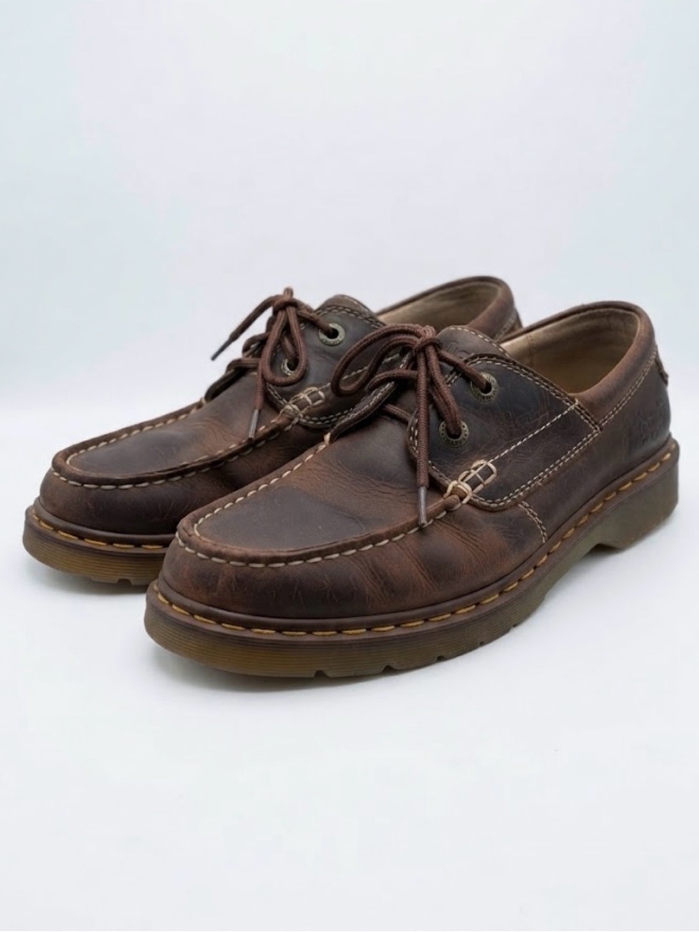 Dr. Martens Brown Leather Lowell Moc Toe Boat Deck Shoes Lug Sole SZ11